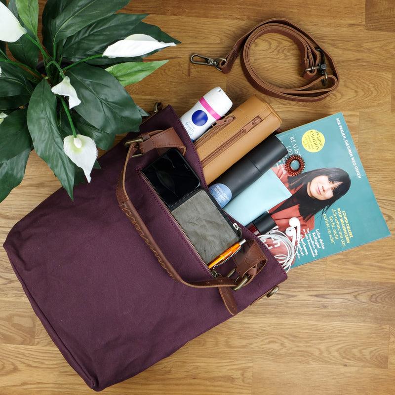 Leconi Schultertasche Umhängetasche Henkeltasche Shopper Damentasche Canvas Leder bordeaux LE0054 Begrenztes Angebot