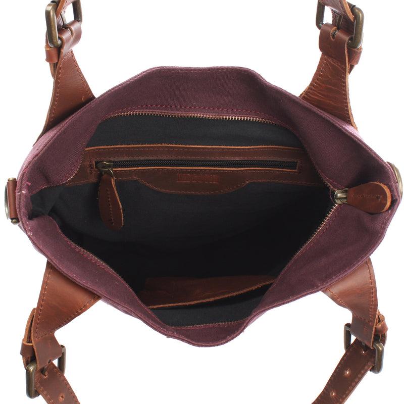 Leconi Schultertasche Umhängetasche Henkeltasche Shopper Damentasche Canvas Leder bordeaux LE0054 Begrenztes Angebot