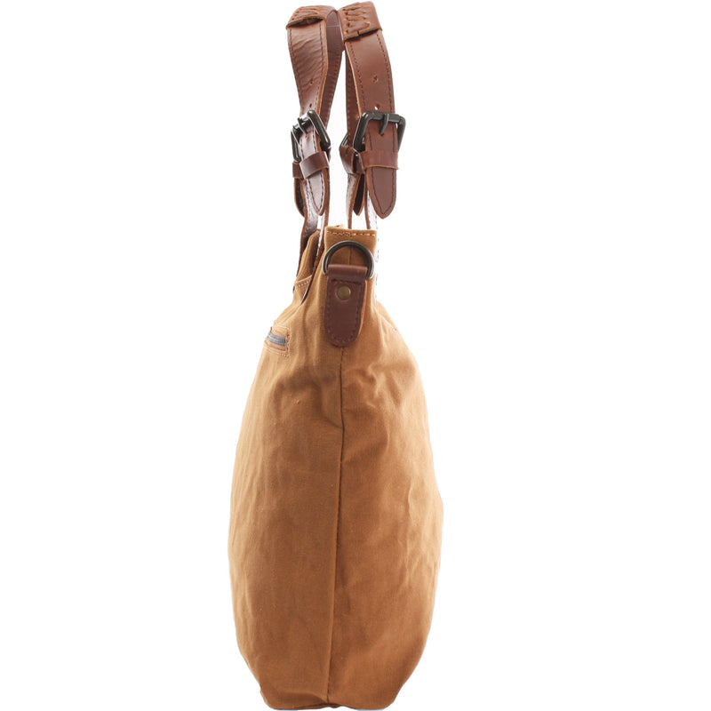 Leconi Schultertasche Umhängetasche Henkeltasche Shopper Damentasche Canvas Leder cognac LE0054 Online Shopping