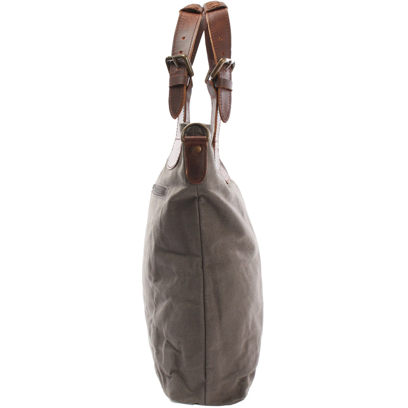 Leconi Schultertasche Umhängetasche Henkeltasche Shopper Damentasche Canvas Leder grau LE0054 Exklusivangebot