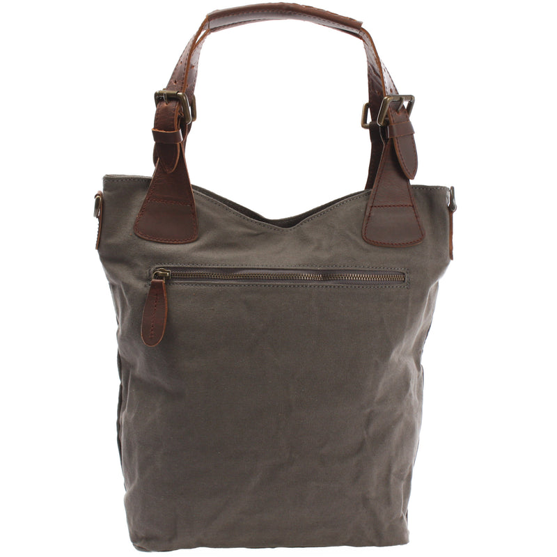 Leconi Schultertasche Umhängetasche Henkeltasche Shopper Damentasche Canvas Leder grau LE0054 Exklusivangebot