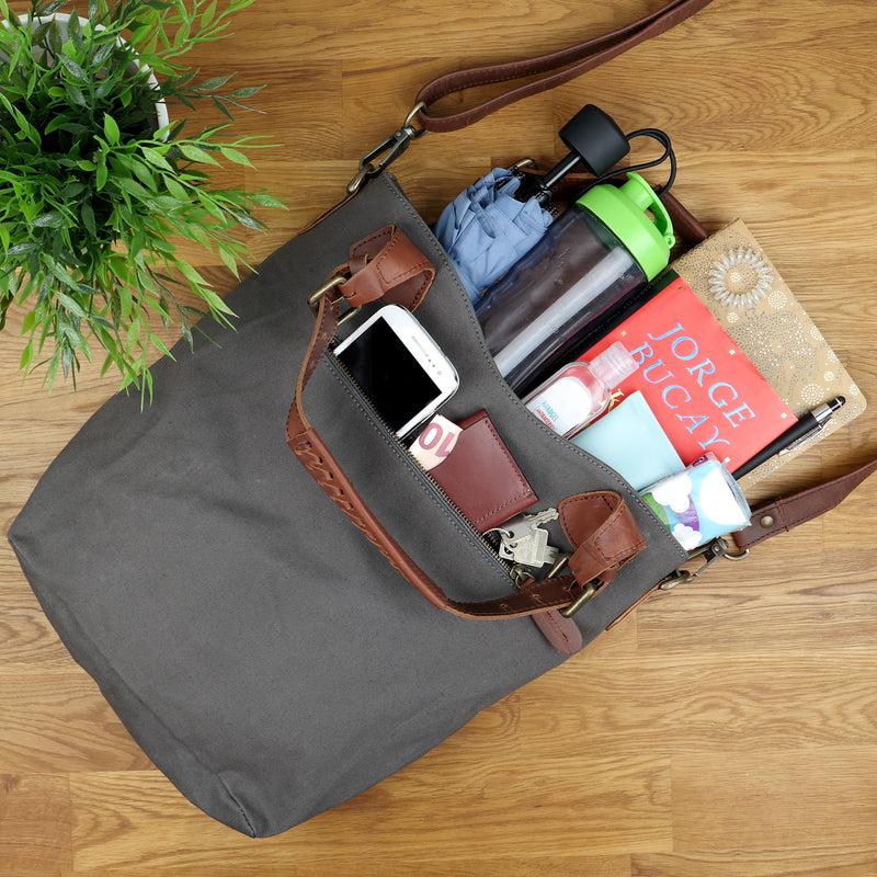 Leconi Schultertasche Umhängetasche Henkeltasche Shopper Damentasche Canvas Leder grau LE0054 Exklusivangebot