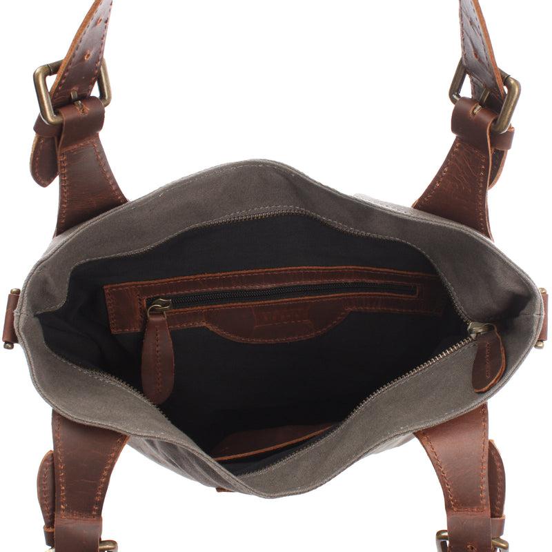 Leconi Schultertasche Umhängetasche Henkeltasche Shopper Damentasche Canvas Leder grau LE0054 Exklusivangebot