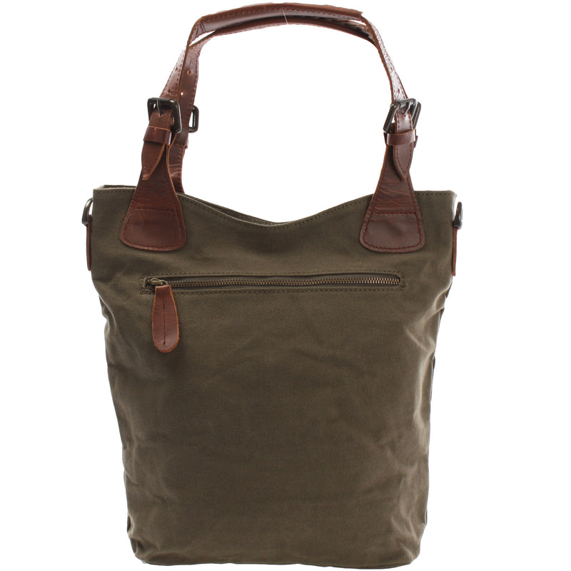 Leconi Schultertasche Umhängetasche Henkeltasche Shopper Damentasche Canvas Leder grün LE0054 Preisnachlass