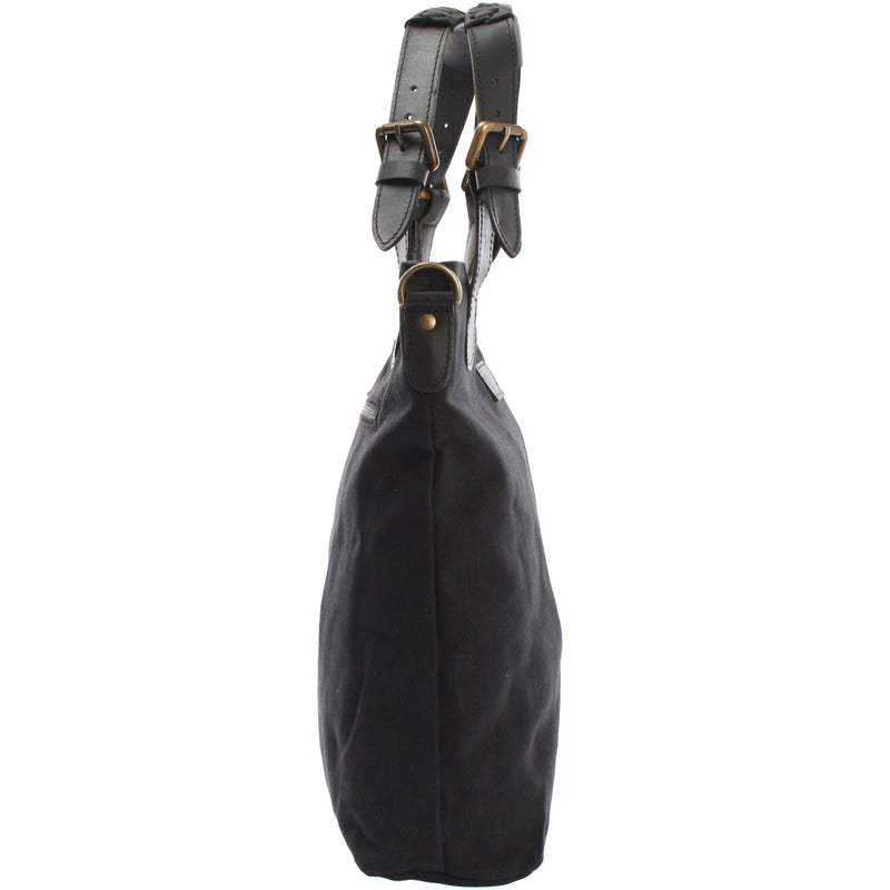 Leconi Schultertasche Umhängetasche Henkeltasche Shopper Damentasche Canvas Leder schwarz LE0054 Saisonschlussverkauf