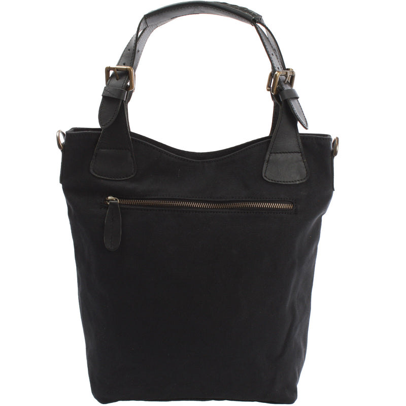 Leconi Schultertasche Umhängetasche Henkeltasche Shopper Damentasche Canvas Leder schwarz LE0054 Saisonschlussverkauf