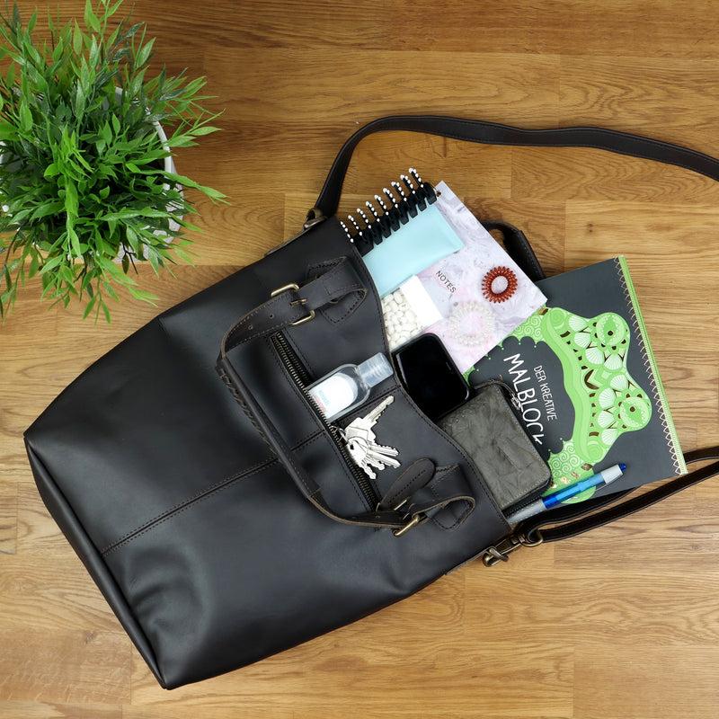 Leconi Umhängetasche Schultertasche Henkeltasche Damentasche Leder dunkelbraun LE0054 Cyber Monday