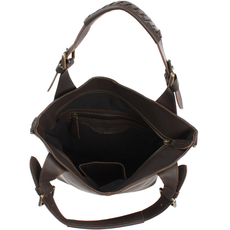 Leconi Umhängetasche Schultertasche Henkeltasche Damentasche Leder dunkelbraun LE0054 Cyber Monday