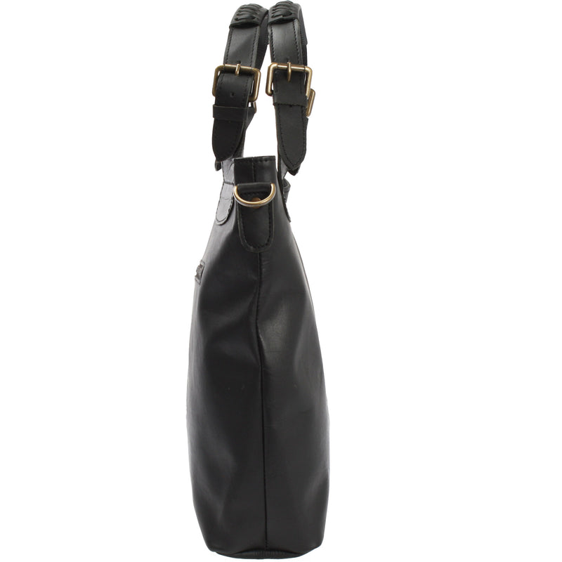 Leconi Umhängetasche Schultertasche Henkeltasche Damentasche Leder schwarz LE0054 Weihnachtsangebot