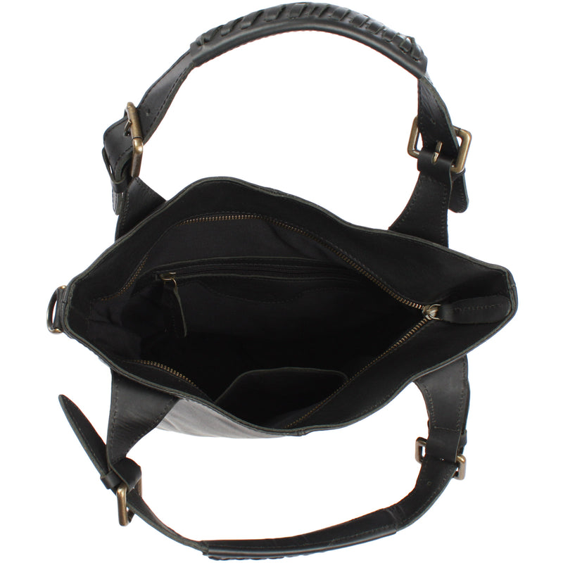 Leconi Umhängetasche Schultertasche Henkeltasche Damentasche Leder schwarz LE0054 Weihnachtsangebot
