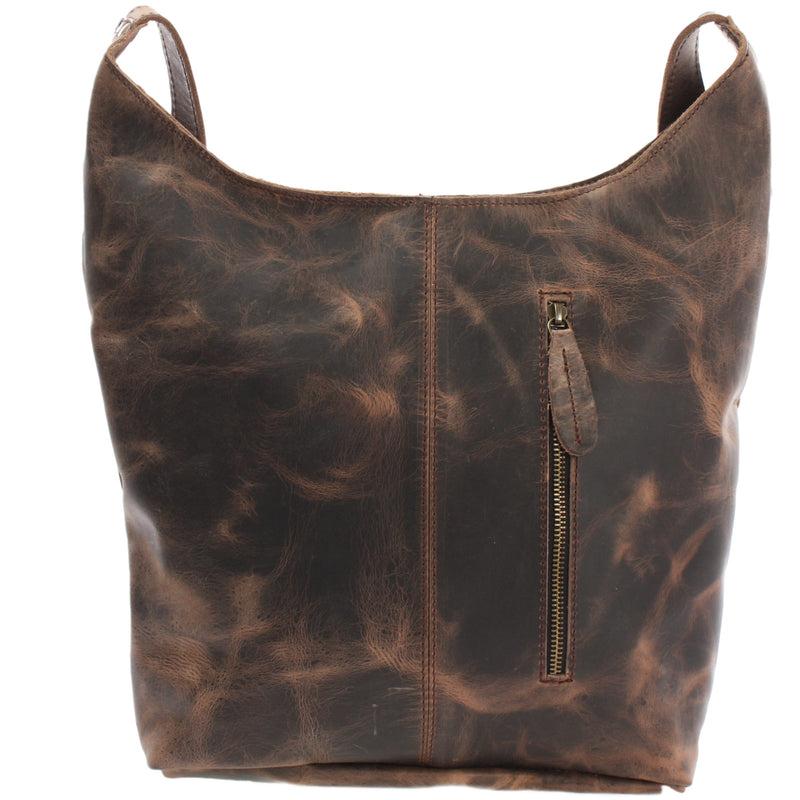 Leconi große Umhängetasche Schultertasche Beuteltasche Damentasche Leder schlamm LE0055 Osterangebot