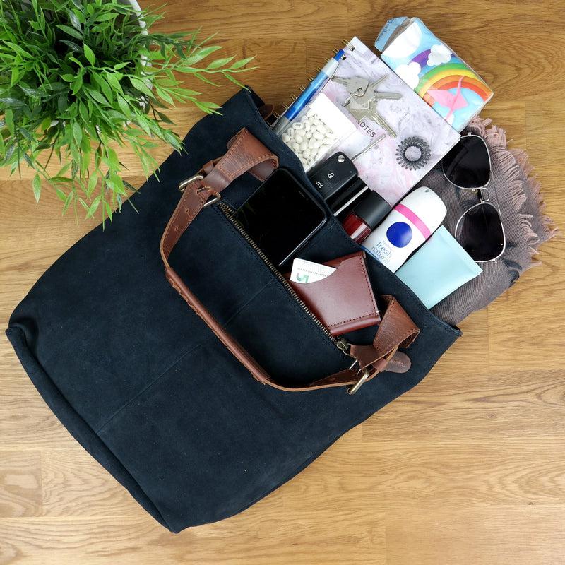 Leconi Henkeltasche Damentasche Wildleder Leder anthrazit LE0033 Muttertagsangebot