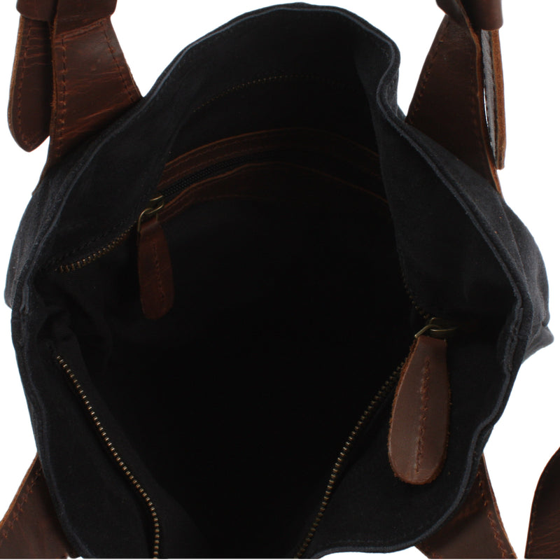 Leconi Henkeltasche Damentasche Wildleder Leder anthrazit LE0033 Muttertagsangebot