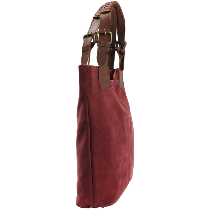 Leconi Henkeltasche Damentasche Veloursleder Leder bordeaux LE0033 Vatertagsangebot