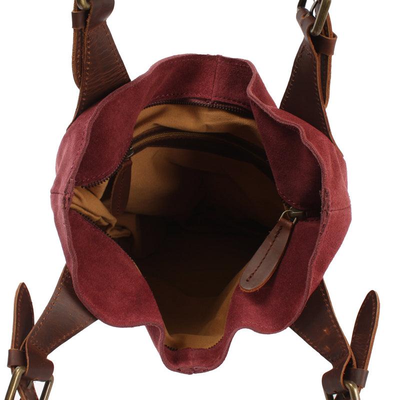 Leconi Henkeltasche Damentasche Veloursleder Leder bordeaux LE0033 Vatertagsangebot