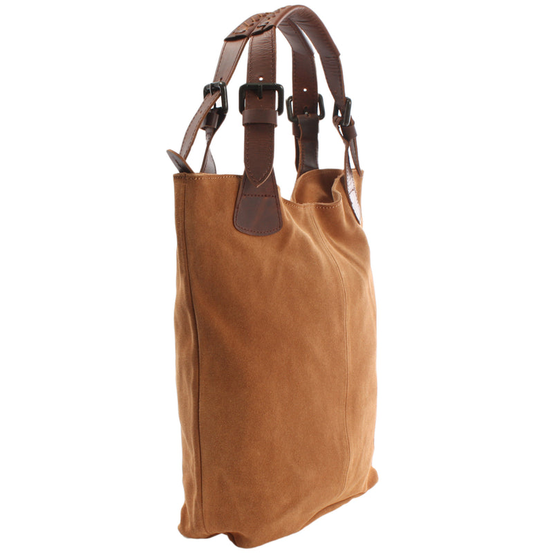 Leconi Henkeltasche Damentasche Veloursleder Leder cognac LE0033 Valentinstagsangebot