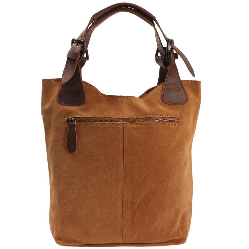 Leconi Henkeltasche Damentasche Veloursleder Leder cognac LE0033 Valentinstagsangebot