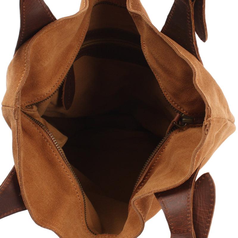 Leconi Henkeltasche Damentasche Veloursleder Leder cognac LE0033 Valentinstagsangebot