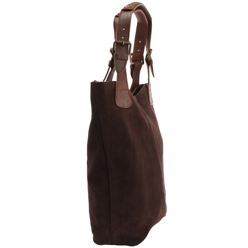 Leconi Henkeltasche Damentasche Veloursleder Leder dunkelbraun LE0033 Jubiläumsangebot