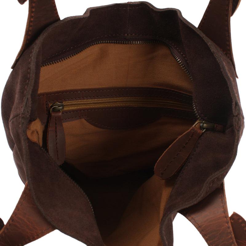 Leconi Henkeltasche Damentasche Veloursleder Leder dunkelbraun LE0033 Jubiläumsangebot