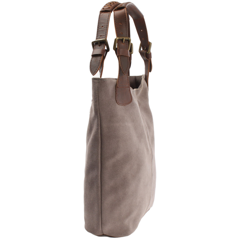 Leconi Henkeltasche Damentasche Veloursleder Leder grau LE0033 Lagerräumung