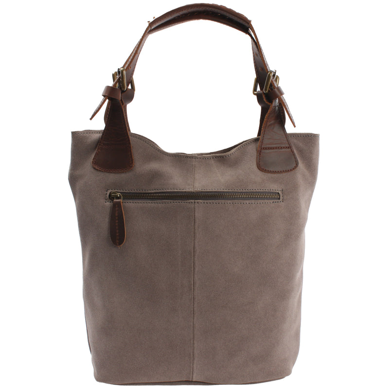Leconi Henkeltasche Damentasche Veloursleder Leder grau LE0033 Lagerräumung