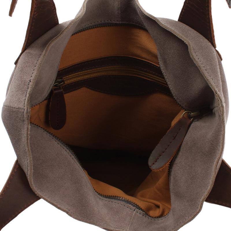 Leconi Henkeltasche Damentasche Veloursleder Leder grau LE0033 Lagerräumung