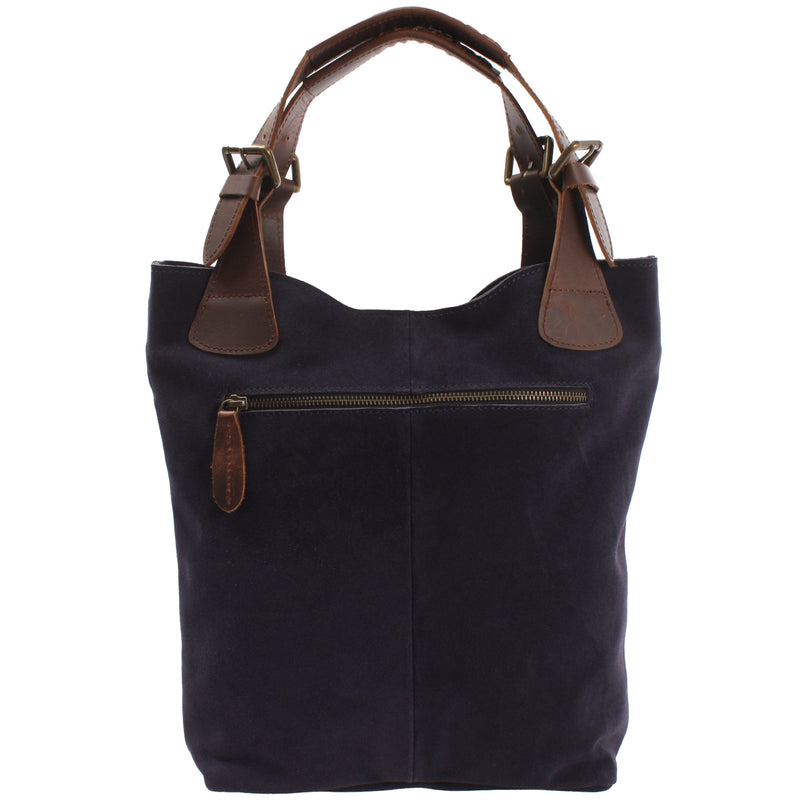 Leconi Henkeltasche Damentasche Veloursleder Leder navy LE0033 Heißer Verkauf