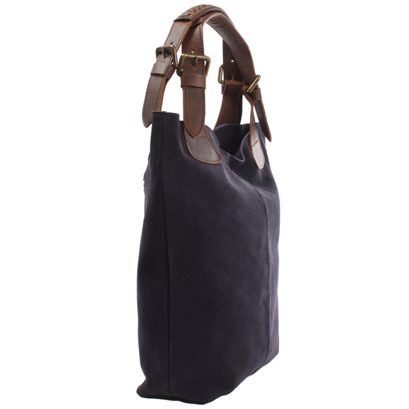 Leconi Henkeltasche Damentasche Veloursleder Leder navy LE0033 Heißer Verkauf