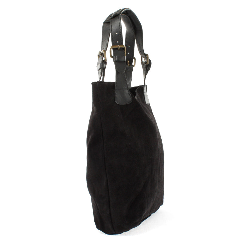 Leconi Henkeltasche Damentasche Veloursleder Leder schwarz LE0033 Top Angebot