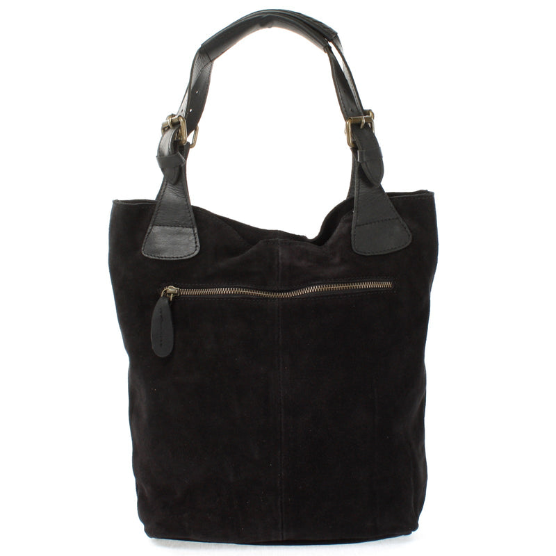 Leconi Henkeltasche Damentasche Veloursleder Leder schwarz LE0033 Top Angebot
