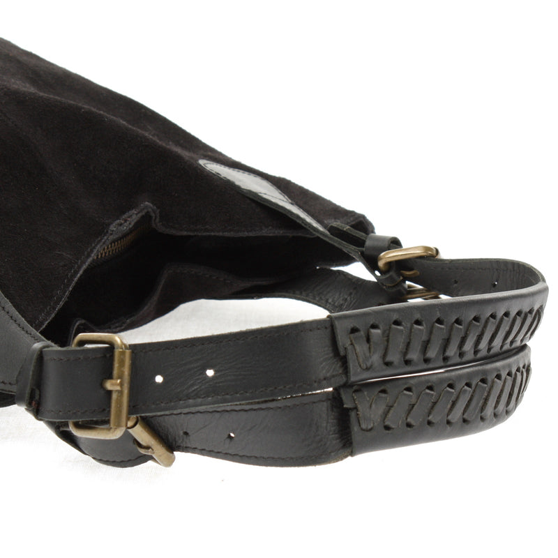Leconi Henkeltasche Damentasche Veloursleder Leder schwarz LE0033 Top Angebot