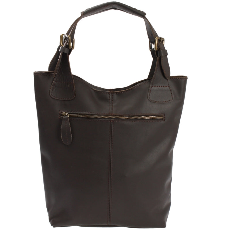Leconi Henkeltasche Schultertasche Shopper Leder dunkelbraun LE0033 Online Outlet