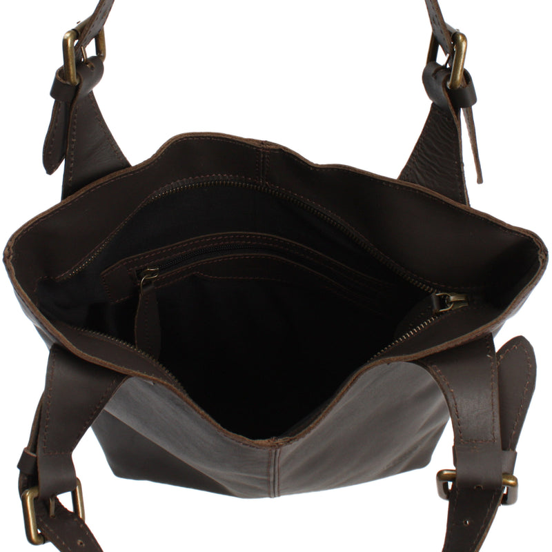 Leconi Henkeltasche Schultertasche Shopper Leder dunkelbraun LE0033 Online Outlet