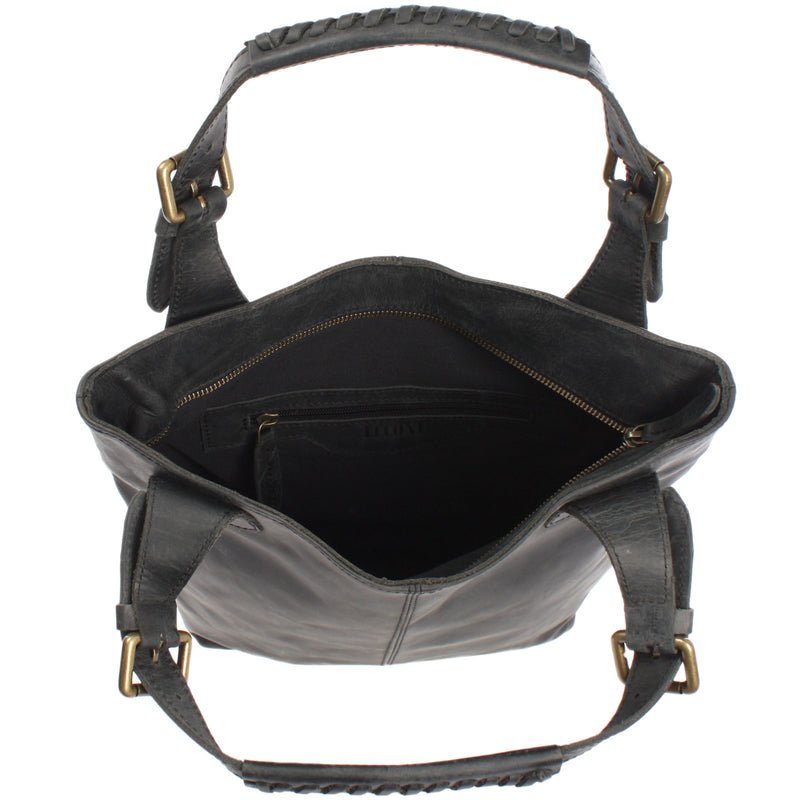 Leconi Henkeltasche Ledertasche Damentasche Leder grau LE0033 Zeitlich begrenztes Angebot