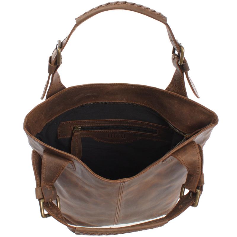 Leconi Henkeltasche Ledertasche Damentasche Leder schlamm LE0033 Exklusive Angebote
