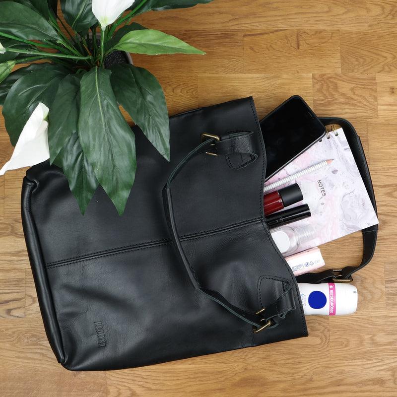 Leconi Shopper Henkeltasche Damentasche Leder schwarz LE0033 Blitzangebot