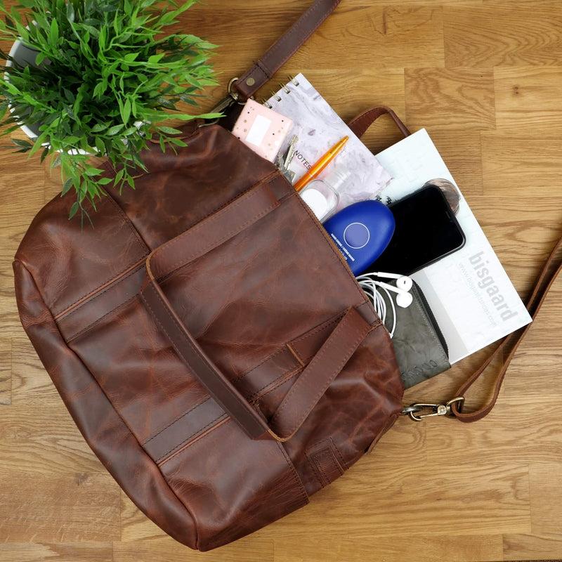 Leconi Shopper Schultertasche Henkeltasche Leder braun LE0034 Große Rabatte