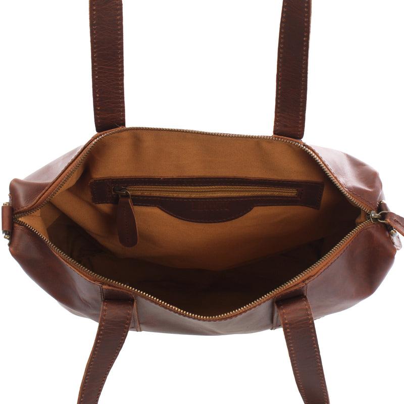 Leconi Shopper Schultertasche Henkeltasche Leder braun LE0034 Große Rabatte