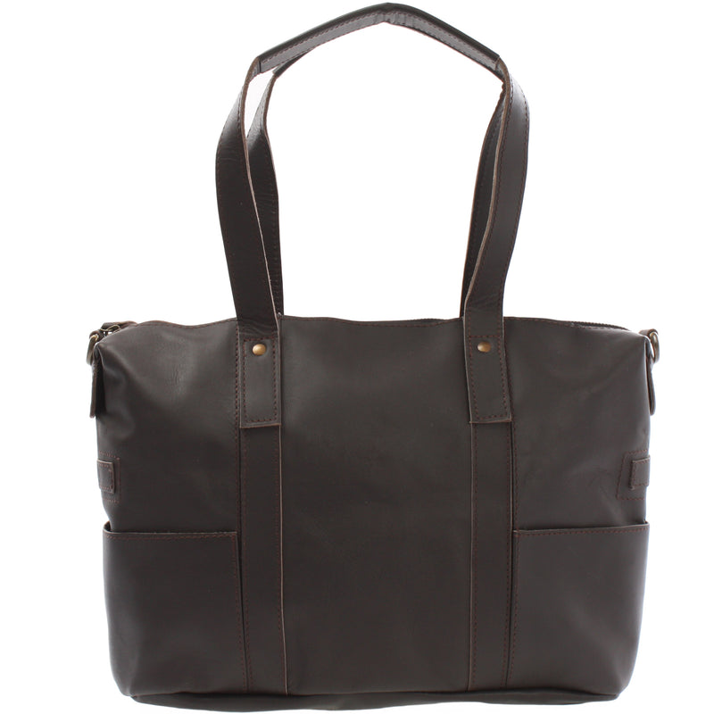 Leconi Shopper Schultertasche Henkeltasche Leder dunkelbraun LE0034 Neuheiten