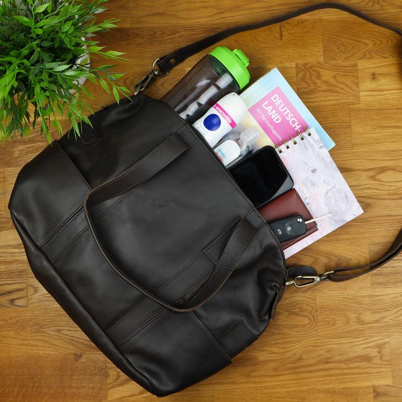 Leconi Shopper Schultertasche Henkeltasche Leder dunkelbraun LE0034 Neuheiten