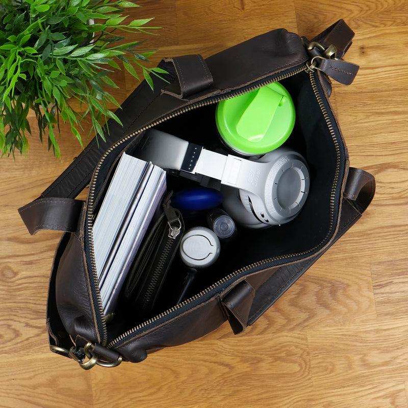 Leconi Shopper Schultertasche Henkeltasche Leder dunkelbraun LE0034 Neuheiten