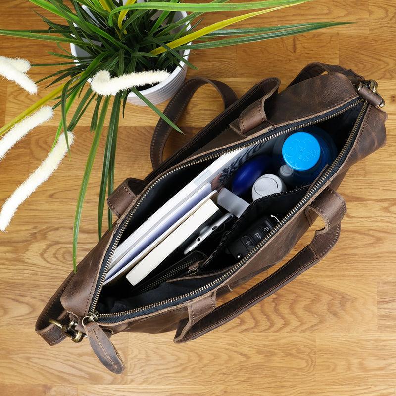 Leconi Shopper Schultertasche Henkeltasche Leder schlamm LE0034 Saisonale Angebote
