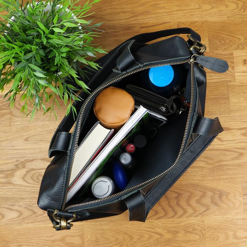 Leconi Shopper Schultertasche Henkeltasche Leder schwarz LE0034 Räumungsverkauf