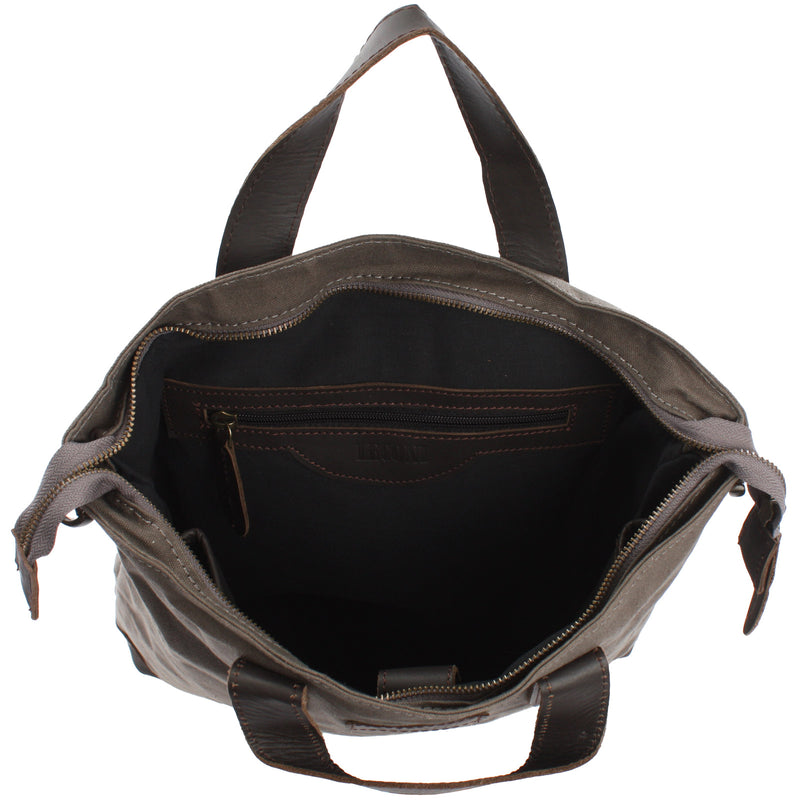 Leconi Shopper Henkeltasche Damen Canvas Leder grau LE0037 Kauf eins, bekomm eins gratis