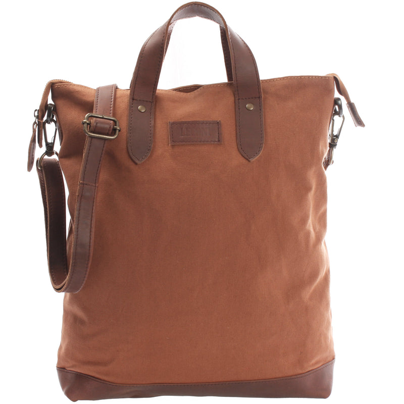 Leconi Shopper Henkeltasche Damen Canvas Leder cognac LE0037 Tägliche Deals