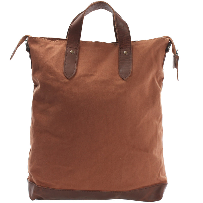 Leconi Shopper Henkeltasche Damen Canvas Leder cognac LE0037 Tägliche Deals