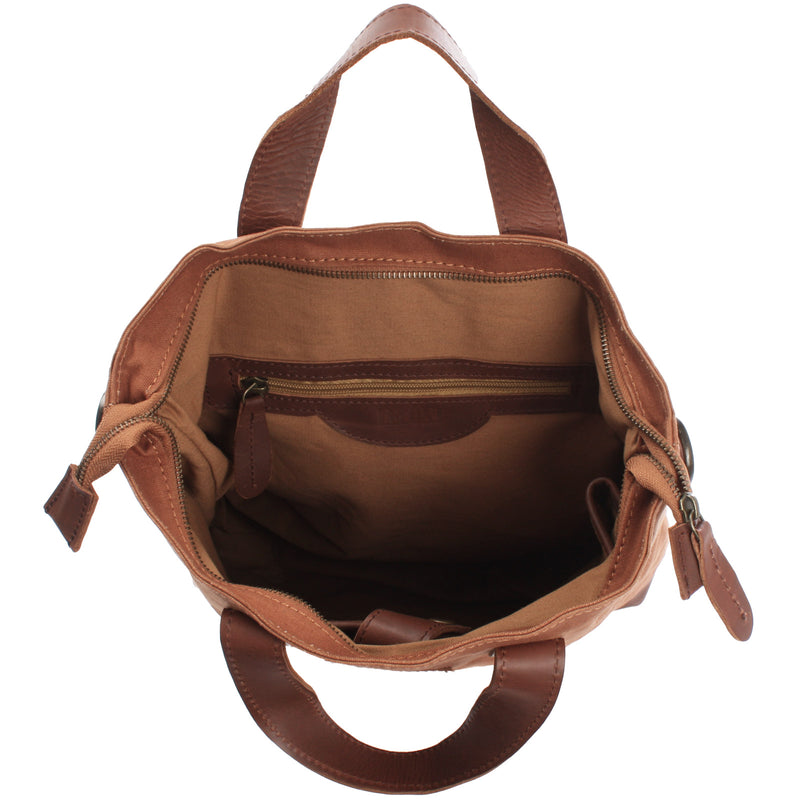Leconi Shopper Henkeltasche Damen Canvas Leder cognac LE0037 Tägliche Deals