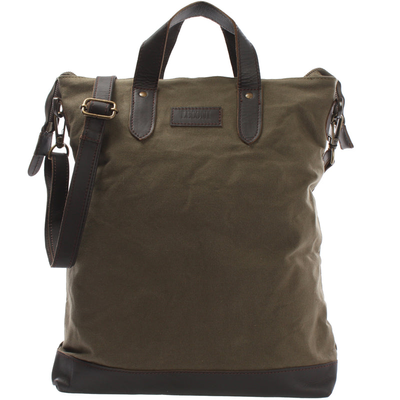 Leconi Shopper Henkeltasche Damen Canvas Leder grün LE0037 Sonderangebote