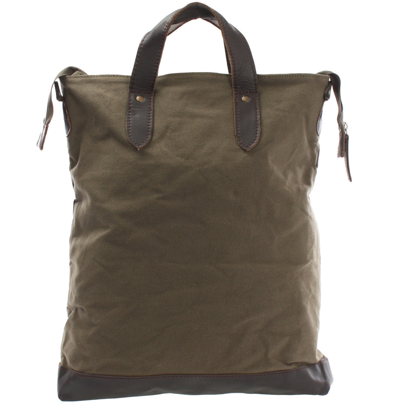 Leconi Shopper Henkeltasche Damen Canvas Leder grün LE0037 Sonderangebote